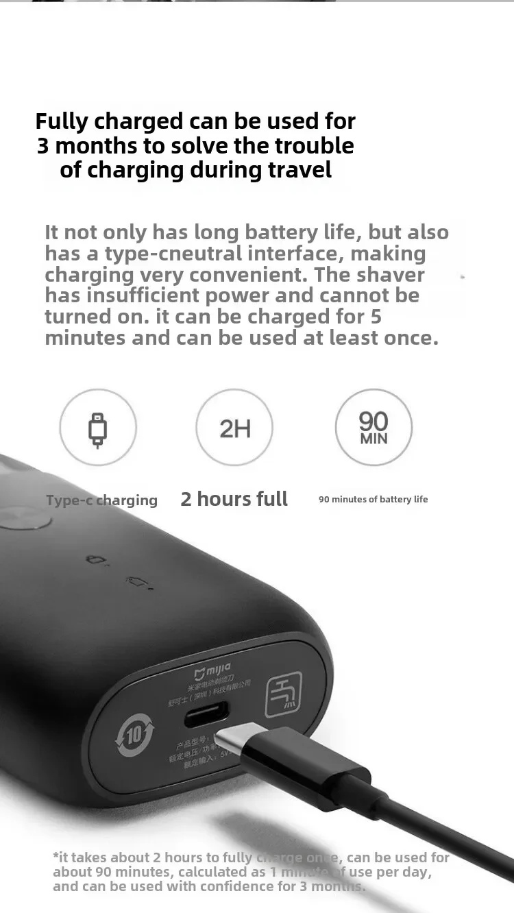 Afeitadora eléctrica Xiaomi Mi S100, resistente al agua IPX7, 7200 RPM, cabezal flotante doble, afeitado en seco/húmedo, carga rápida USB tipo C, 90 min. - Imagen 14