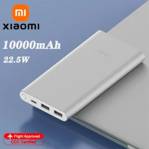Batería externa Xiaomi de 10000 mAh y 22,5 W, 3 puertos, carga rápida USB-C, aleación de aluminio, compatible con modo de baja corriente, para iPhone 16, 15, 14 y 13.