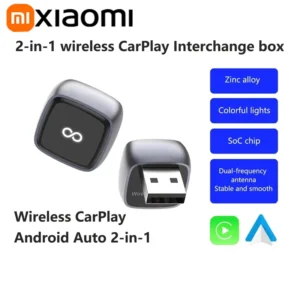 Adaptador Xiaomi 2 en 1 con cable a inalámbrico para CarPlay y Android Auto, compatible con autorradios OEM, con dongle USB, Smart Box, Plug & Play y Bluetooth.
