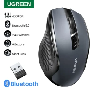 Ratón inalámbrico UGREEN Bluetooth 5.0, ergonómico, 4000 DPI, 6 botones de silencio, para MacBook, tabletas, portátiles y ordenadores de sobremesa (2,4 G).