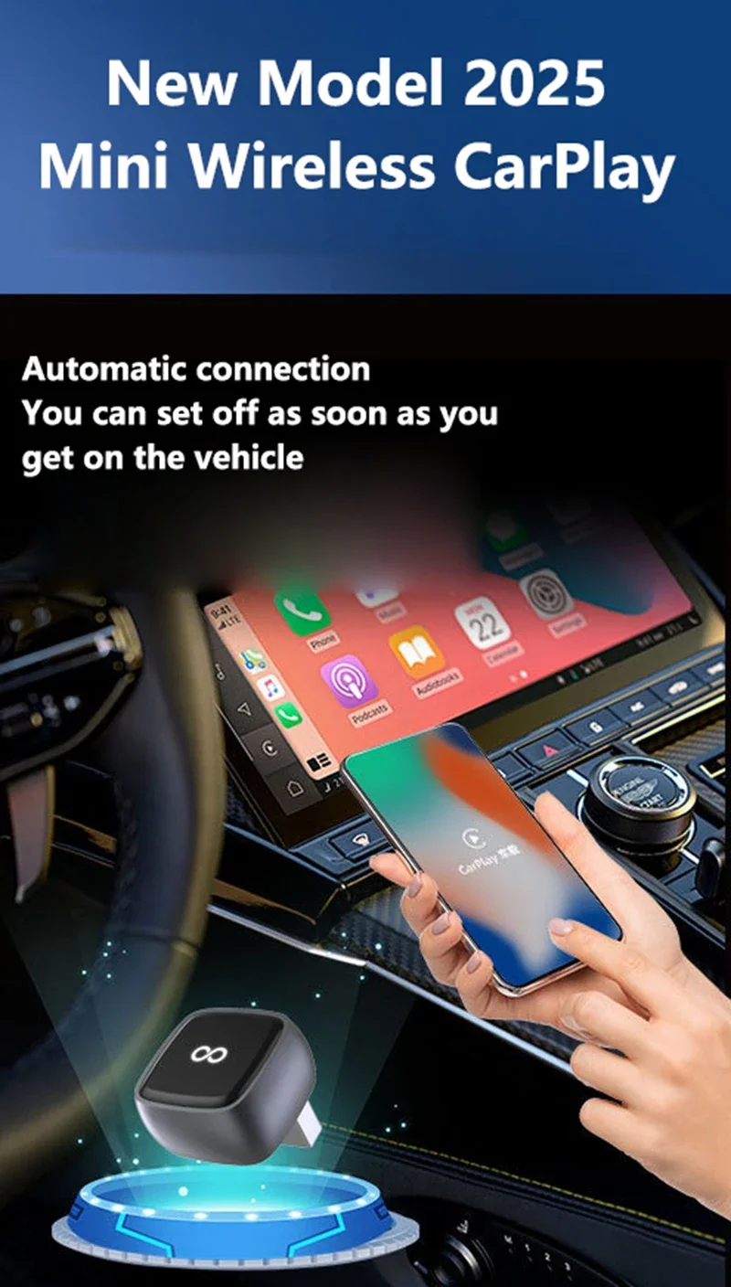 Adaptador Xiaomi 2 en 1 con cable a inalámbrico para CarPlay y Android Auto, compatible con autorradios OEM, con dongle USB, Smart Box, Plug & Play y Bluetooth. - Imagen 8