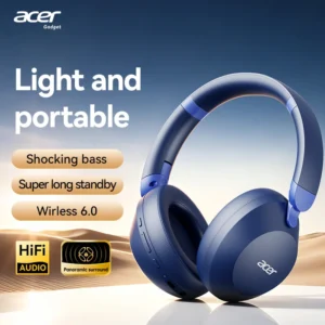 Auriculares inalámbricos Bluetooth Acer Ohr653 supraaurales con chip Bluetooth 6.0, diseño de cobertura total, plegables, graves profundos, reducción de ruido para llamadas, 50 horas de batería de larga duración, auriculares dedicados para juegos y música.