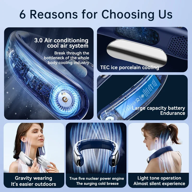 Aire acondicionado portátil para cuello Xiaomi, 5 velocidades, ventilador de cuello ultracompacto, recargable, con tecnología de refrigeración por semiconductores, sin aspas (modelo 2026). - Imagen 3