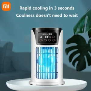 Ventilador humidificador y enfriador de aire portátil Xiaomi con 1-9 velocidades de viento ajustables, temporizador de 1-8 horas, luz LED y rociador de 3 orificios para el hogar y la oficina.