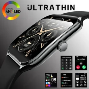 Nuevo reloj inteligente ultrafino para hombre con pantalla AMOLED HD Pixel de 1,96" que muestra siempre la hora, recordatorio de llamadas Bluetooth y compatible con Android e iOS.